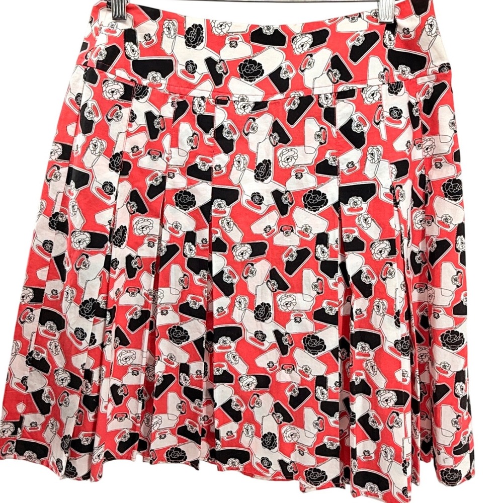 Liz Claiborne Petite A-Line Skirt Coral Black‎ White Print 100% Cotton, Sz 10p